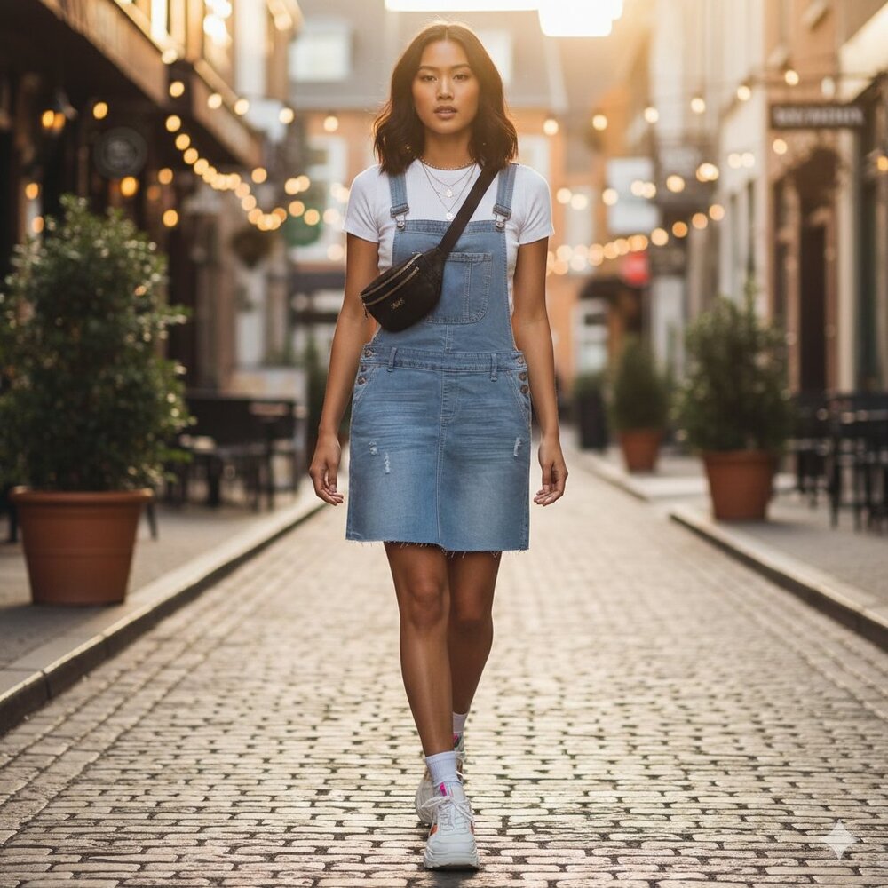 Distressed Denim Overall Skirt Pinafore Light Wash Size M